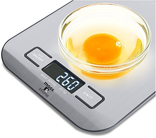 Moss & Stone Digital Kitchen Scale - Multifunction Stainless Steel Food Scale, 11 Lbs Capacity, LCD Display