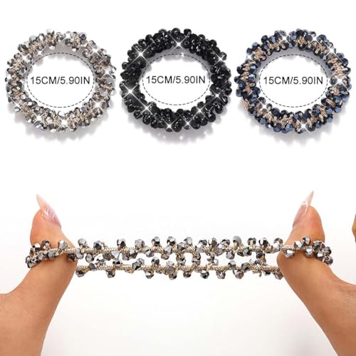 Fashey Rhinestone Hair Ties Scrunchies for Women - Silver, Black, Dark Blue