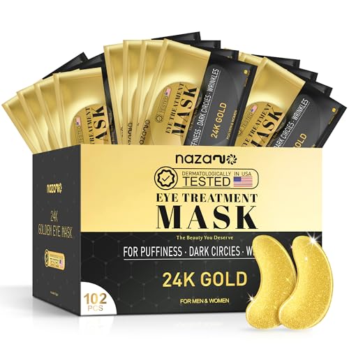 NAZANO 102 Pcs 24K Gold Under Eye Patches - Hydrating Eye Masks for Dark Circles