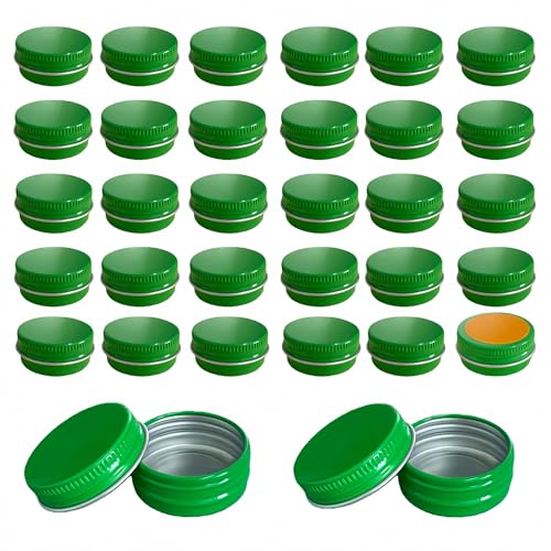 Green Aluminum Tins with Screw Lids, 0.5oz, 32 Pack for Storage