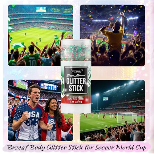 Brzeaf Body and Face Glitter, Body Glitter Stick, Soccer World Cup Rave Accessories, Shimmery& Long Lasting, Hair Eyeshadow Face Body Glitter, Singer Concert Rave Festival