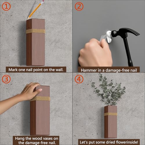 Wall Mount Wooden Vase Set - Modern Rustic Planter for Decor