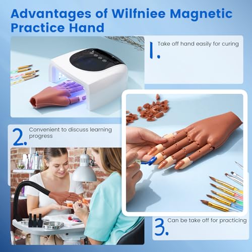 Wilfniee Magnetic Practice Hand for Acrylic Nails with 100 Tips