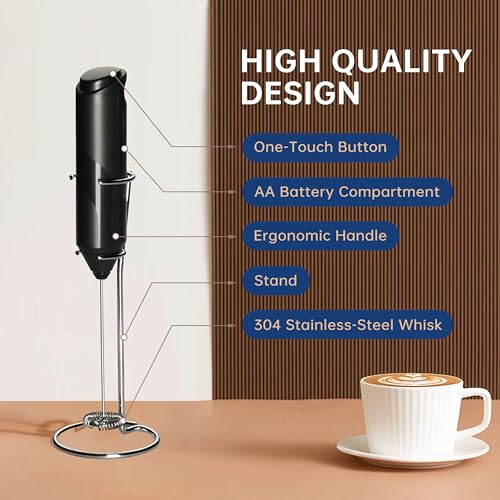 YSSOA Electric Milk Frother with Stainless Steel Stand - Battery Operated Whisk for Coffee, Latte, Matcha, Hot Chocolate