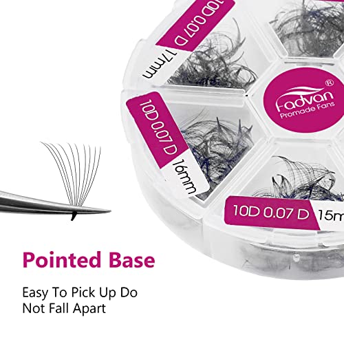 FADVAN 10D Premade Volume Eyelash Extensions, 0.07mm Mixed Tray 15-20mm