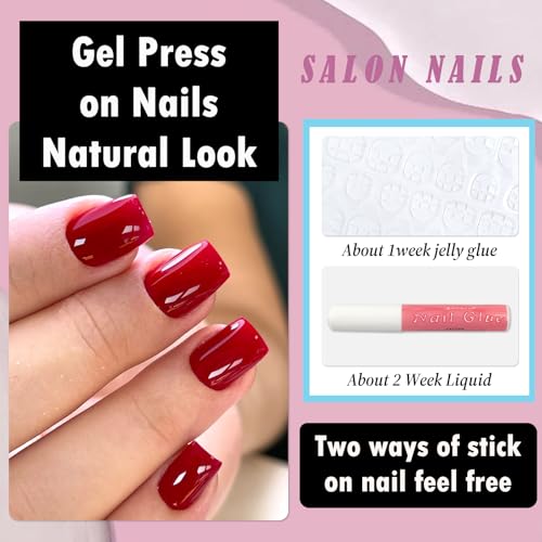 Bellelfin Short Red Square Press-On Nails Kit 120Pcs with Glue & Tools