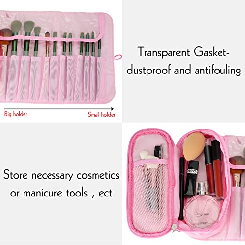 LUEXBOX Portable Pink Makeup Brush Organizer Bag for Travel