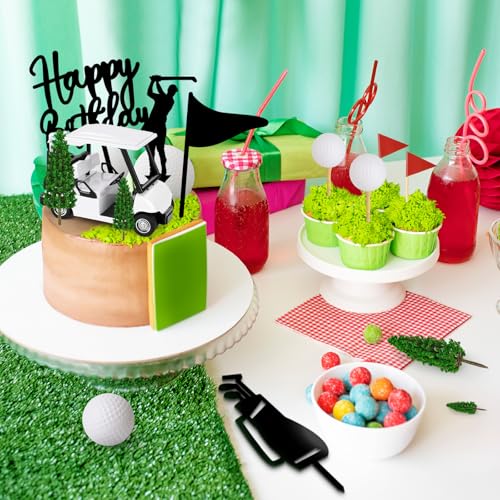 21 Golf Cake Decorations Set - Mini Cart, Balls, Flags & Trees