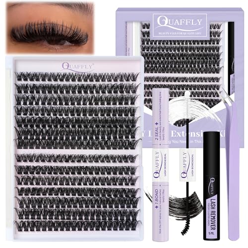 QUAFFLY 280Pcs DIY Lash Clusters Kit with Bond, Seal, Remover & Tweezers