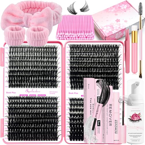 DNSGOOR DIY Lash Extension Kit with 684 Cluster Lashes, Bond, Seal & Shampoo