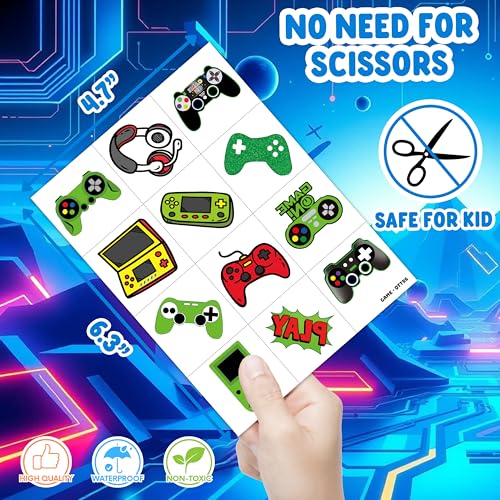 60 PCS Video Game Temporary Tattoos for Kids' Parties - 5 Sheets