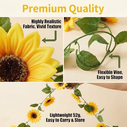 Happyupcity 2Pcs Artificial Sunflower Garland - 7.5FT Silk Vine for Weddings & Decor