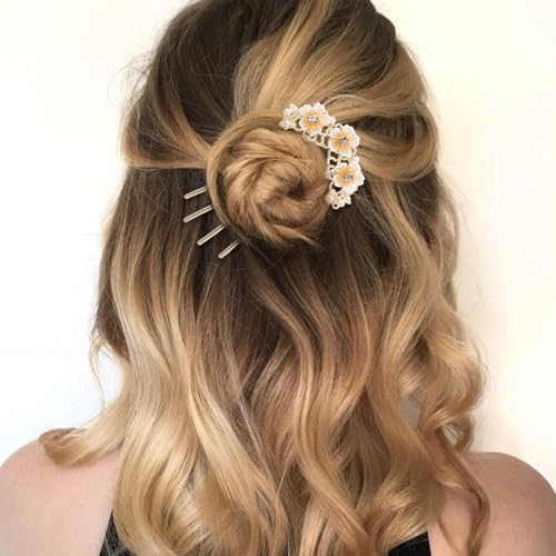 Gold French Hair Pins for Women - 2pcs Pearl Flower Bun Clips