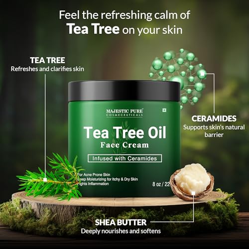 Majestic Pure Tea Tree Face Cream - 8 Oz for Deep Moisturization