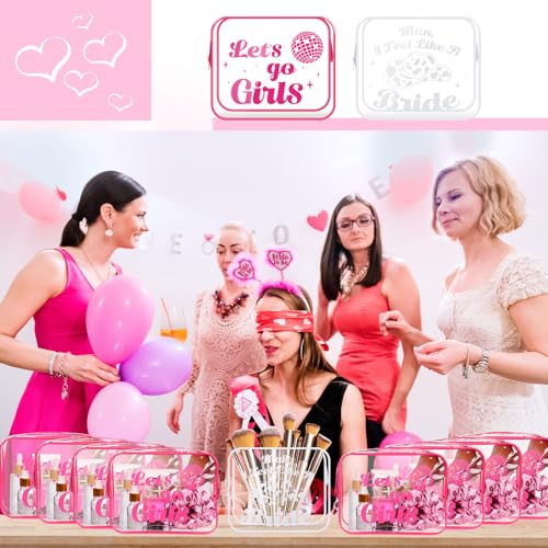 Let's Go Girls Bachelorette Makeup Bags, 9 Pcs Clear PVC Bridesmaid Gifts