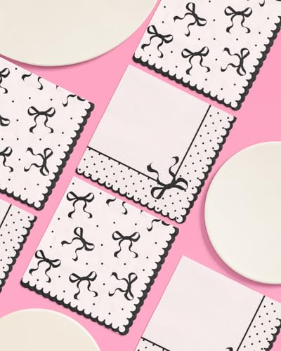 Ivory & Black Bow Paper Napkins - 24 pcs | Elegant Party Decor