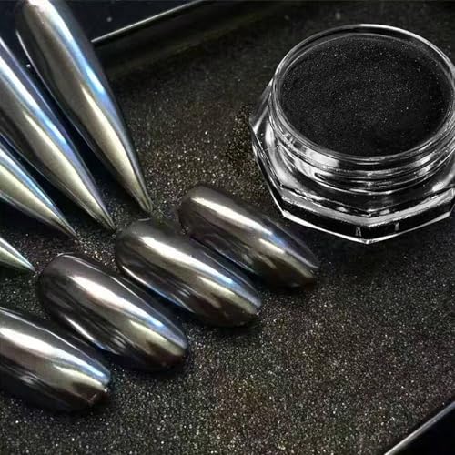 Black Chrome Nail Powder for Gel Polish - Metallic Mirror Effect
