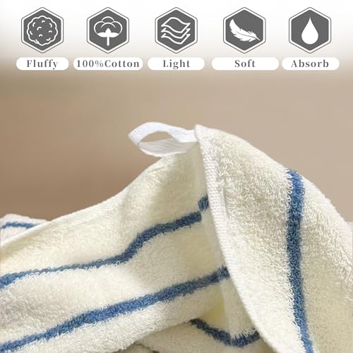 VOOVA & MOVAS 100% Cotton Kitchen Towels - 2 Pack, 14x28 in, Ultra Absorbent Blue & Green Stripes