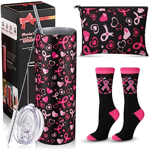 Breast Cancer Awareness Gift Set - Tumbler, Makeup Bag & Socks