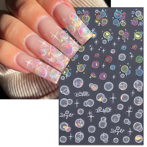 Summer Bubble Holographic Nail Stickers - 2 Sheets Self-Adhesive DIY Manicure