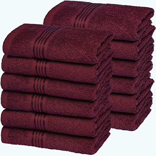 Belizzi Home 12-Pack Ultra Soft Cotton Washcloths 12x12 inch Burgundy - Multi-Purpose Face & Body Towels