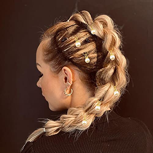 NAISKA Set of 6 Gold Pearl Hair Clips & Dreadlock Accessories with Crystals - Wedding & Party Hair Jewelry for Women
