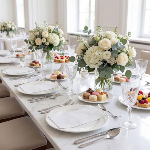 NatNarr 60 Pcs White Scalloped Disposable Napkins for Parties