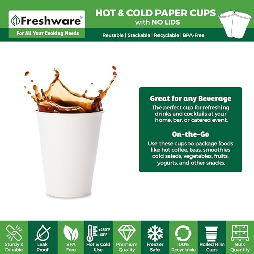 Freshware 12 oz Disposable Paper Coffee Cups - 100 Pack