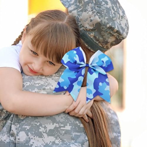Umibow Blue Camouflage Hair Bow Ties 12 Pack 7 Inch Patriotic Ponytail Holders