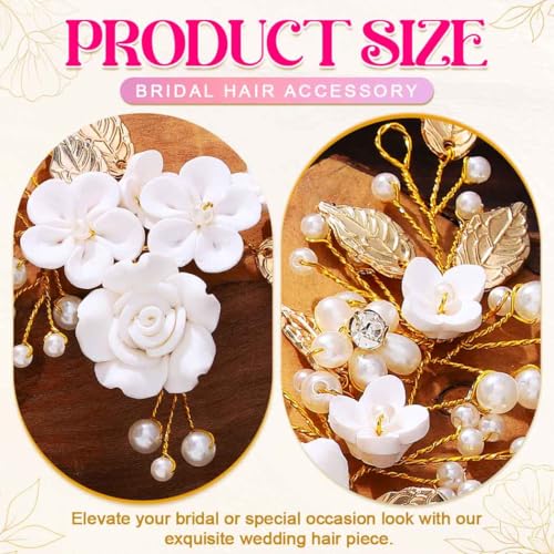 Gold Flower Bride Wedding Hair Vine with Pearls & Rhinestones