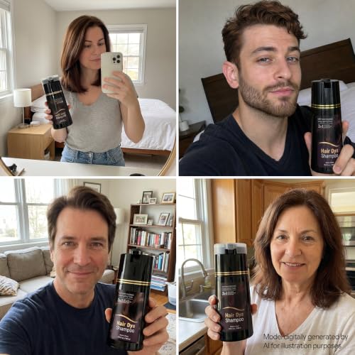 Dark Brown Hair Dye Shampoo for Gray Hair - 400ML, Easy Use, Salon Results
