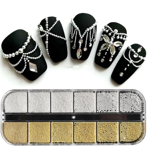 Gold and Silver Nail Charms Beads Kit for Nail Art DIY