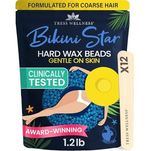 Tress Wellness Wax Beads - Award Winning - Safe for Skin - Dermatologically Tested - At-Home Kit for Bikini, Brazilian & Full Body - Bikini Star 1.2lb