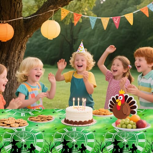 4 Pack Pink and Green Witch-Themed Disposable Tablecloths - 54 x 108 Inches