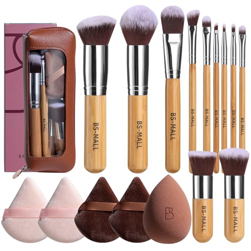 BS-MALL Bamboo 17 Makeup Brush Set 11 Pcs with Organizer & Sponge
