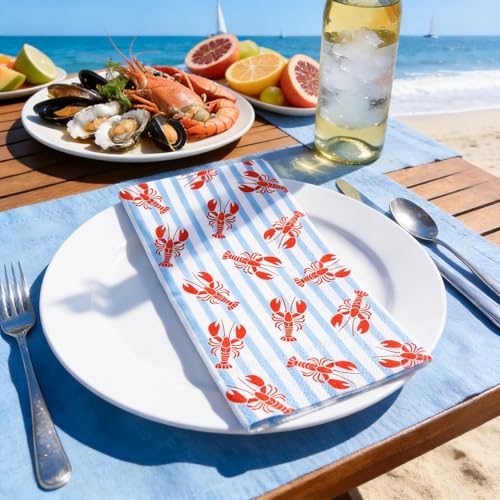 50 Pcs Crawfish Striped Paper Napkins - Watercolor Summer Decor
