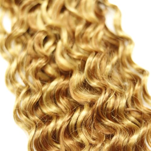 GveoXvo 3-Bundle Deep Wave Human Hair Extensions - Honey Blonde Highlight 22"