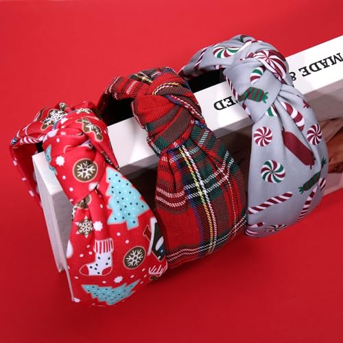Red Plaid Christmas Knotted Headband for Women - Festive Hair Accessory