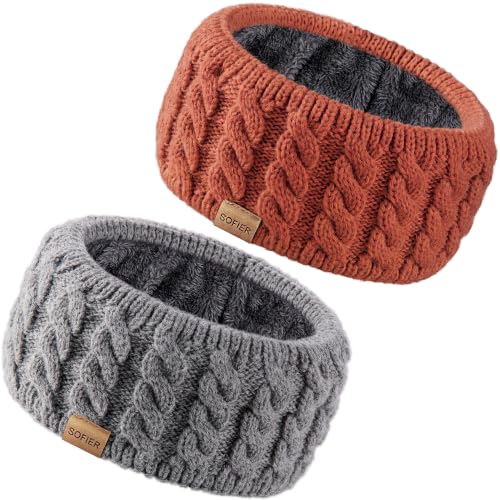 Sofier Women's Winter Headbands - 3 Pack Fleece Lined Ear Warmers in Red