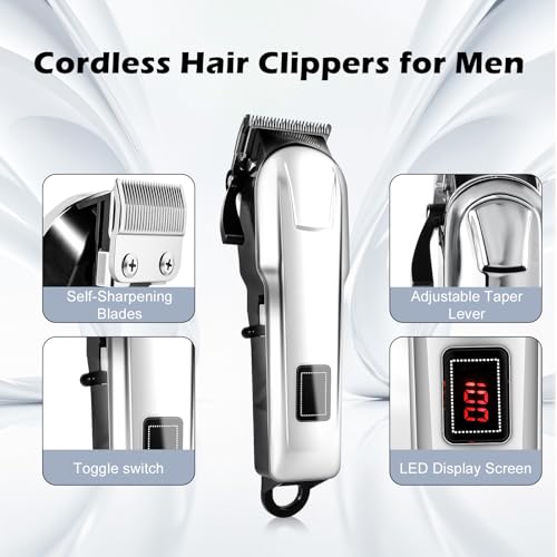 4-Pack Cordless Hair Clippers for Men - Professional Rechargeable Trimmer Set
