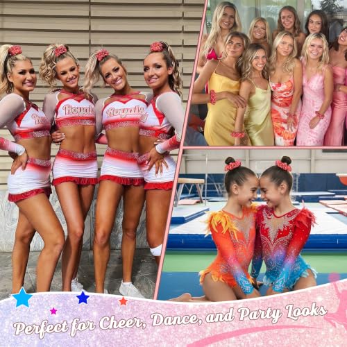 CEELGON Red Glitter Rhinestone Scrunchies 2-Pack for Cheerleading & Dance