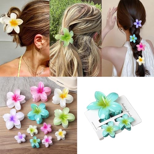 YIHONGYAN White Gradient Plumeria Flower Hair Claw Clips - Summer Beach Accessories (3 Pack)
