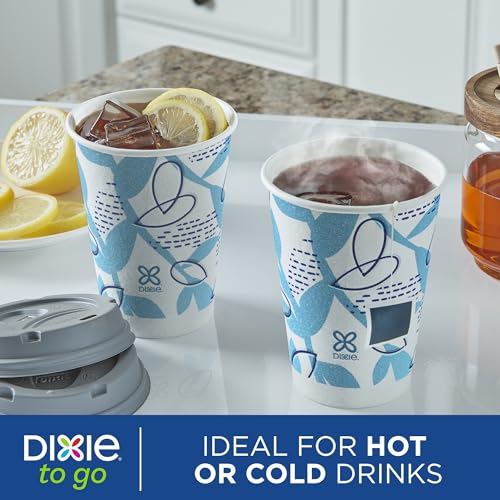 Dixie To Go 12 oz Disposable Paper Cups, 60 Count with Leak-Resistant Lids