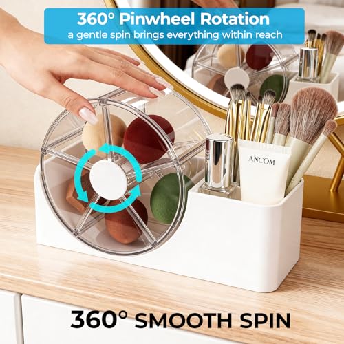 Rotating Hair Accessories Organizer with Hair Brush Holder - White