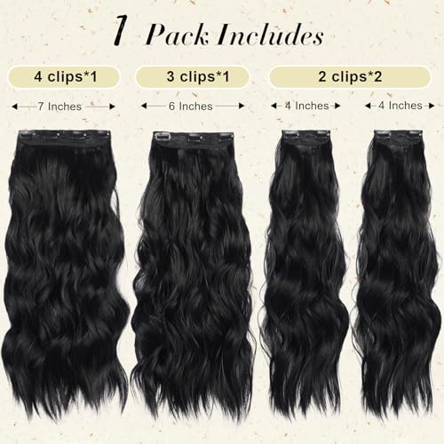 NOTICEME 22in Wavy Clip-In Hair Extensions Set 200g Natural Black #1B