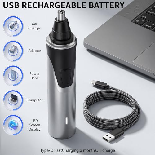 Electric Nose Hair Trimmer for Men, 2026 Professional 2 in 1 Painless Rechargeable Nose and Ear Hair Clipper, IPX7 Waterproof, Type-C Fast Charging, 6-Month Battery Life,Gifts for Father
