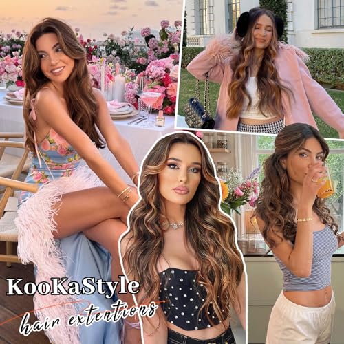 KooKaStyle 7-Piece Clip-in Wavy Hair Extensions, 20-Inch Auburn Mix