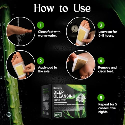 Rantherm Bamboo Vinegar Foot Pads - Natural Cleansing Patches (14 Pack)