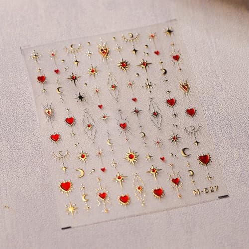 5D Embossed Gold Star & Heart Nail Stickers for Valentine's Day