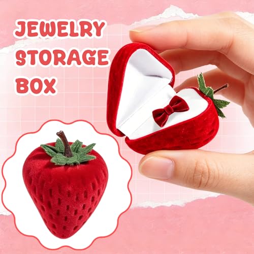 Wowagoga Strawberry Ring Box | Cute Velvet Jewelry Storage